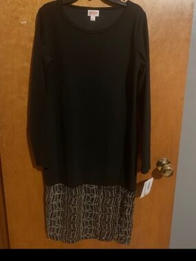 LuLaRoe Black Long-Sleeve Dress with Beaded Geometric Hem
